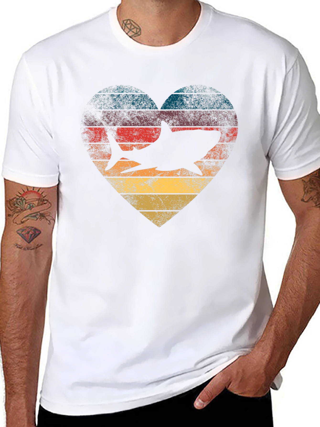 Shark Heart Retro Graphic Tee - Ocean Lover T-Shirt
