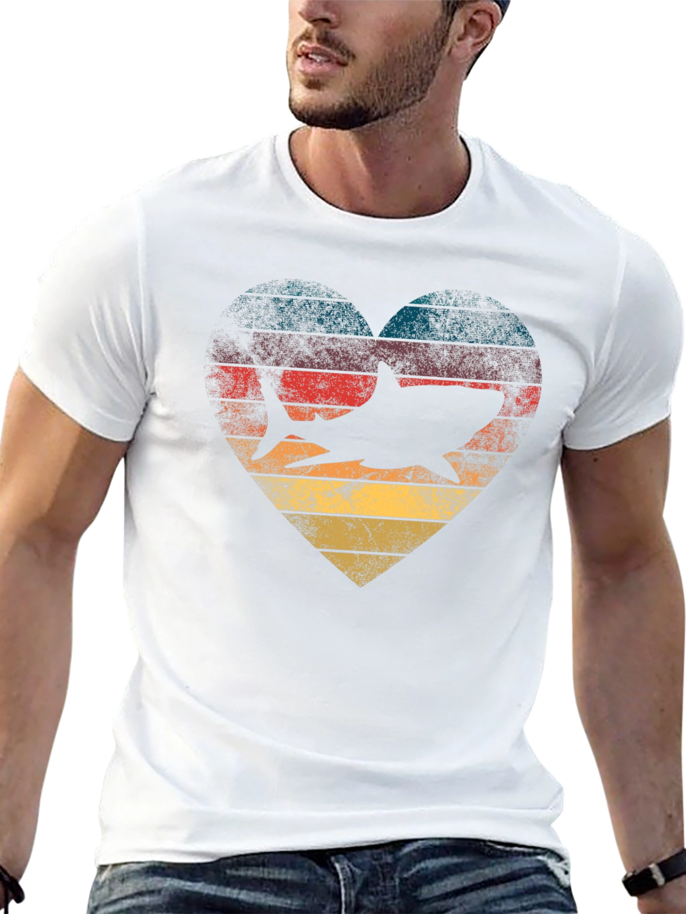 Shark Heart Retro Graphic Tee - Ocean Lover T-Shirt