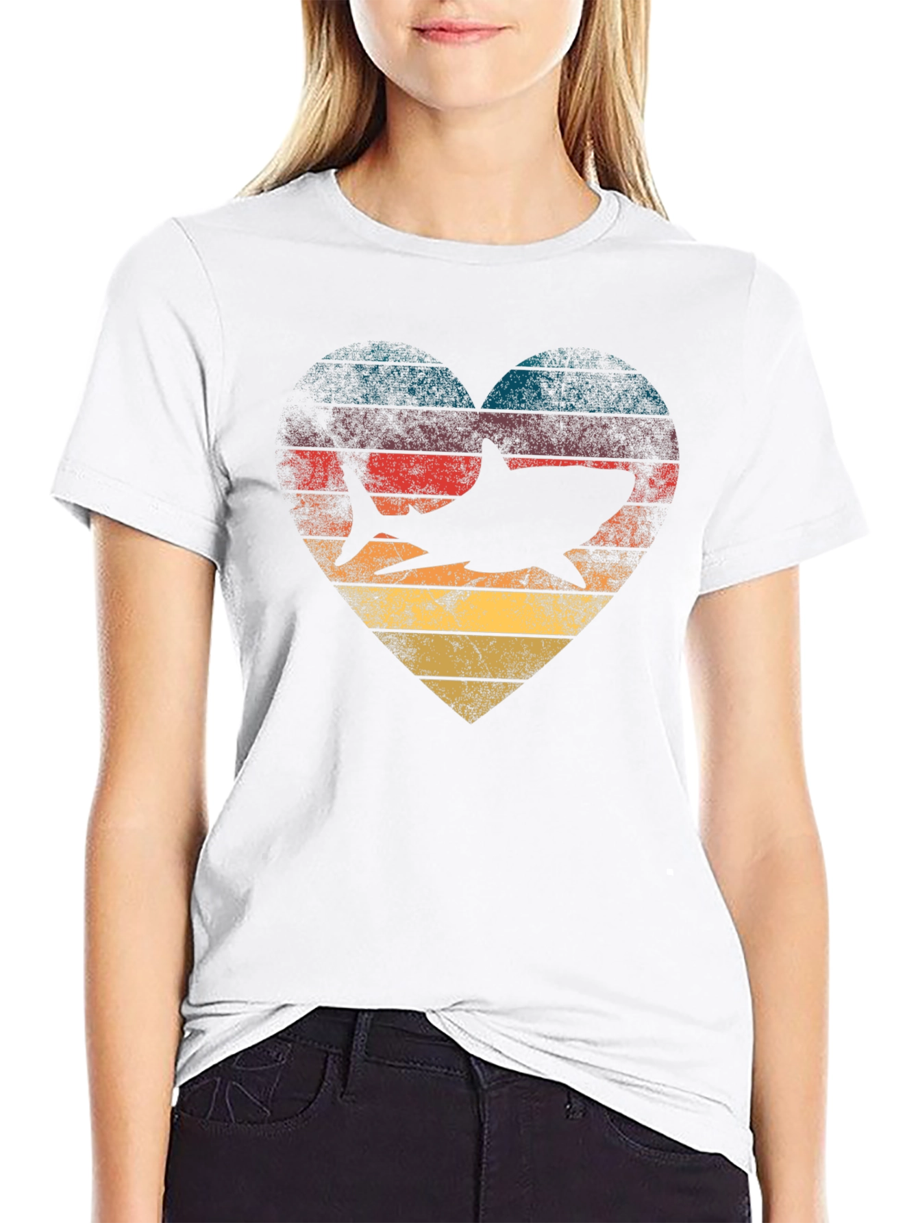 Shark Heart Retro Graphic Tee - Ocean Lover T-Shirt