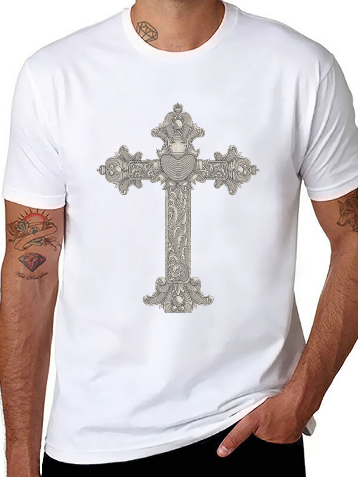 Ornate Cross Graphic Tee - Classic Black T-Shirt