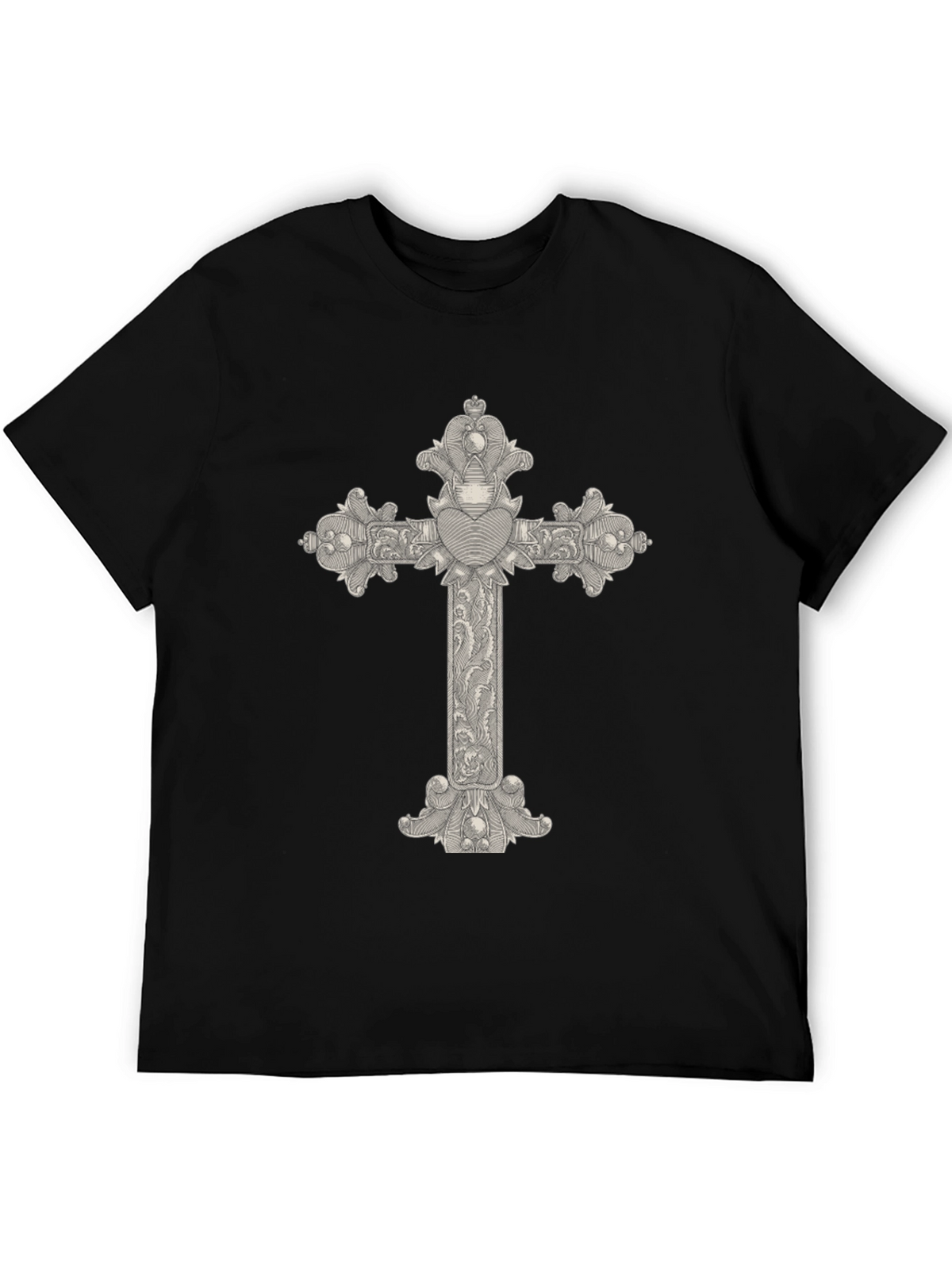 Ornate Cross Graphic Tee - Classic Black T-Shirt