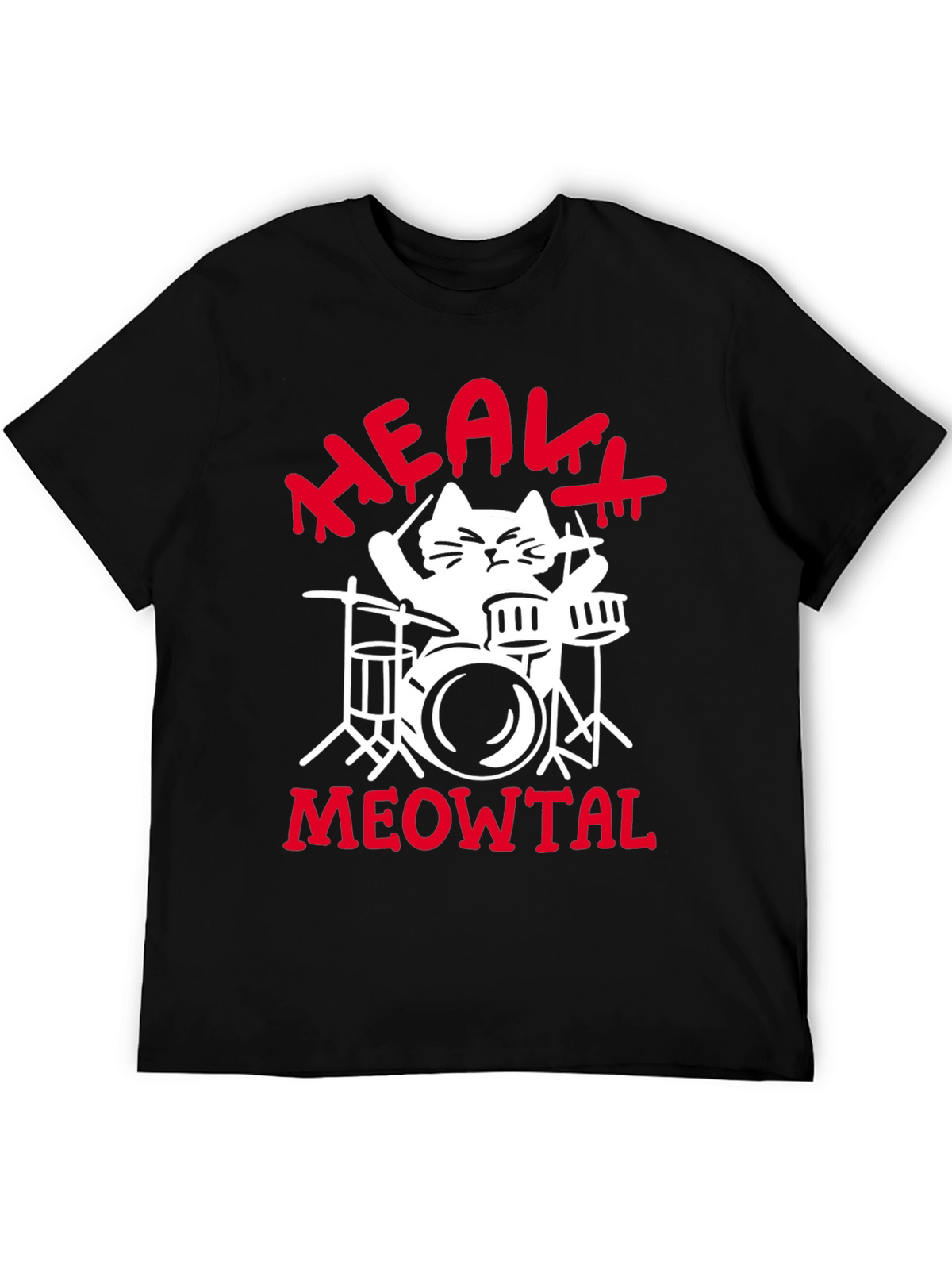 Heavy Meowtal Cat Drummer Black Graphic Tee