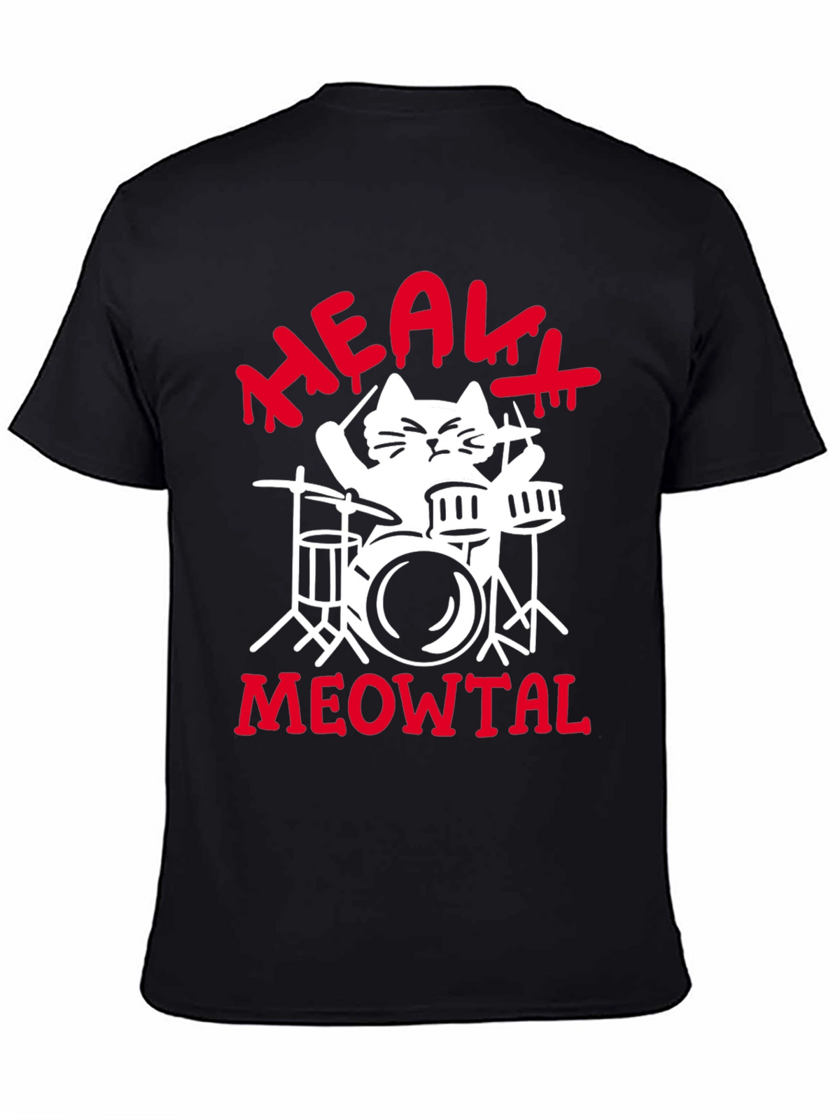 Heavy Meowtal Cat Drummer Black Graphic Tee