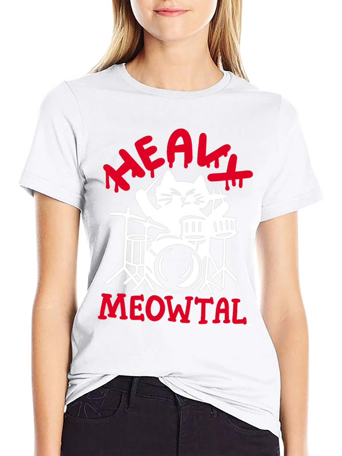Heavy Meowtal Cat Drummer Black Graphic Tee