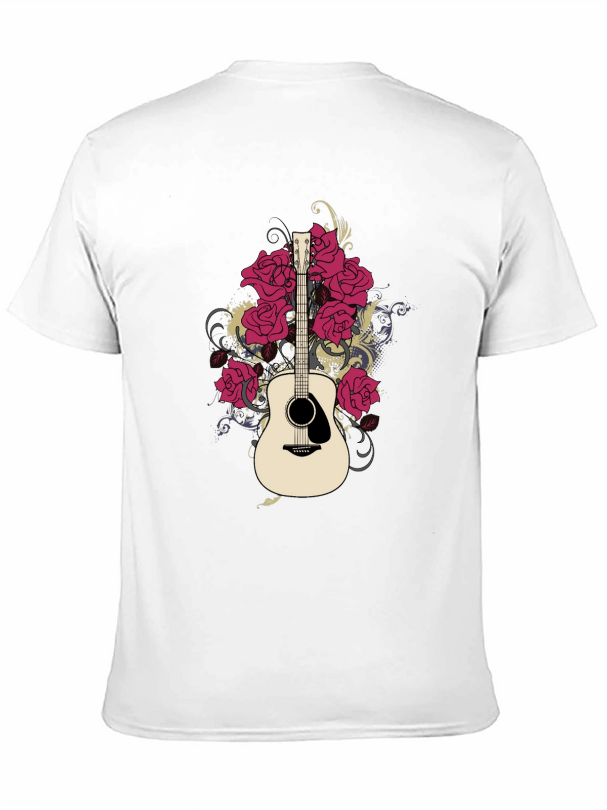 Guitar and Roses Graphic Black T-Shirt