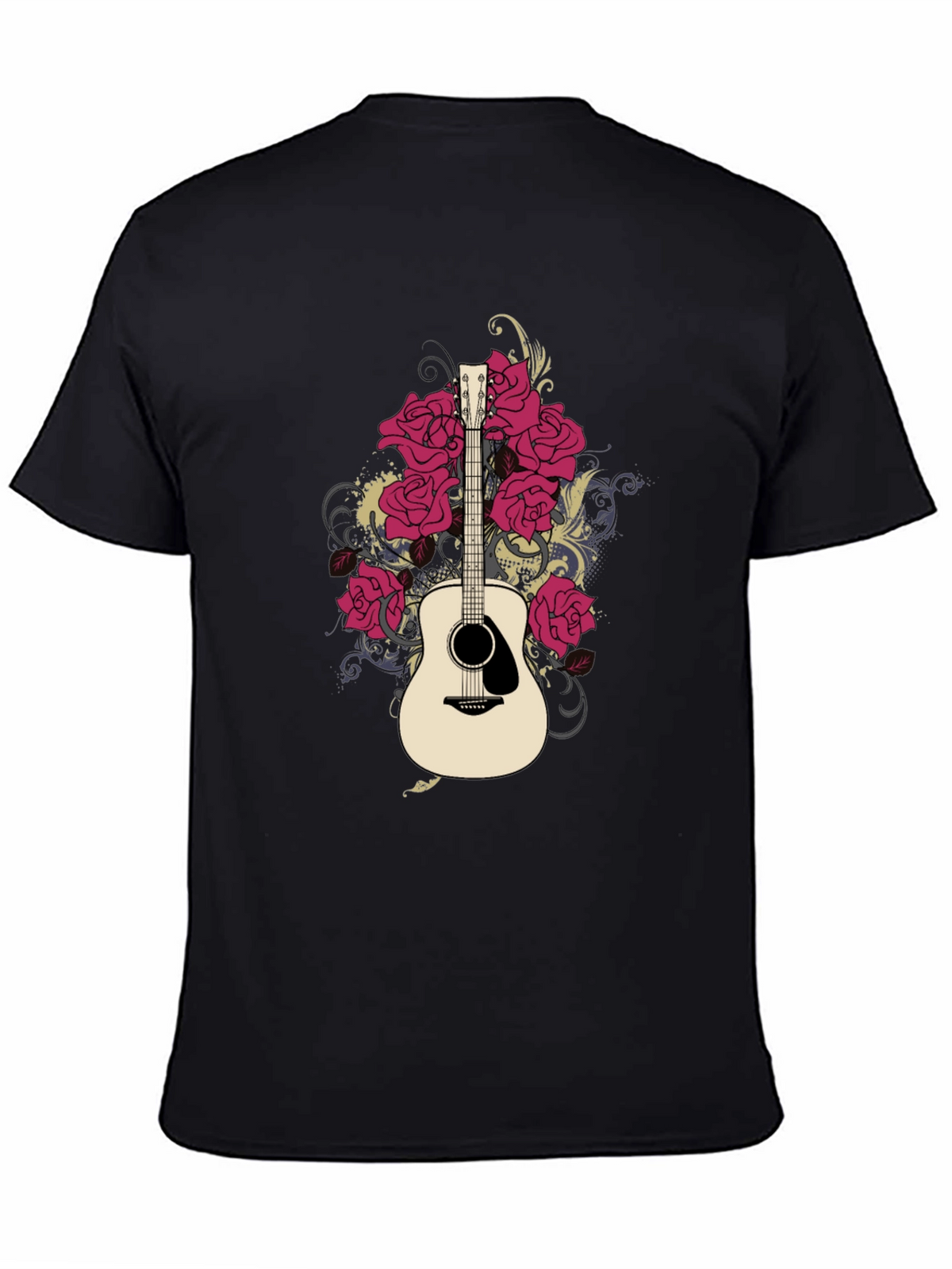 Guitar and Roses Graphic Black T-Shirt