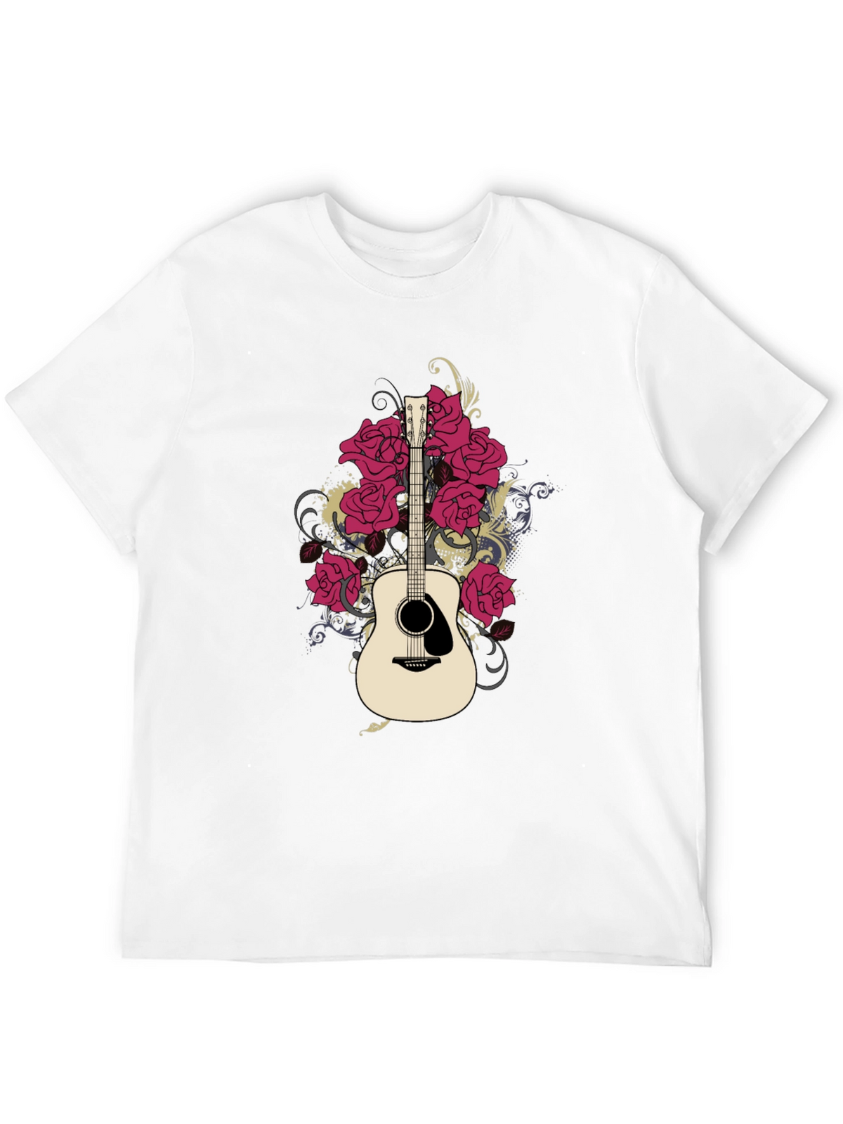 Guitar and Roses Graphic Black T-Shirt
