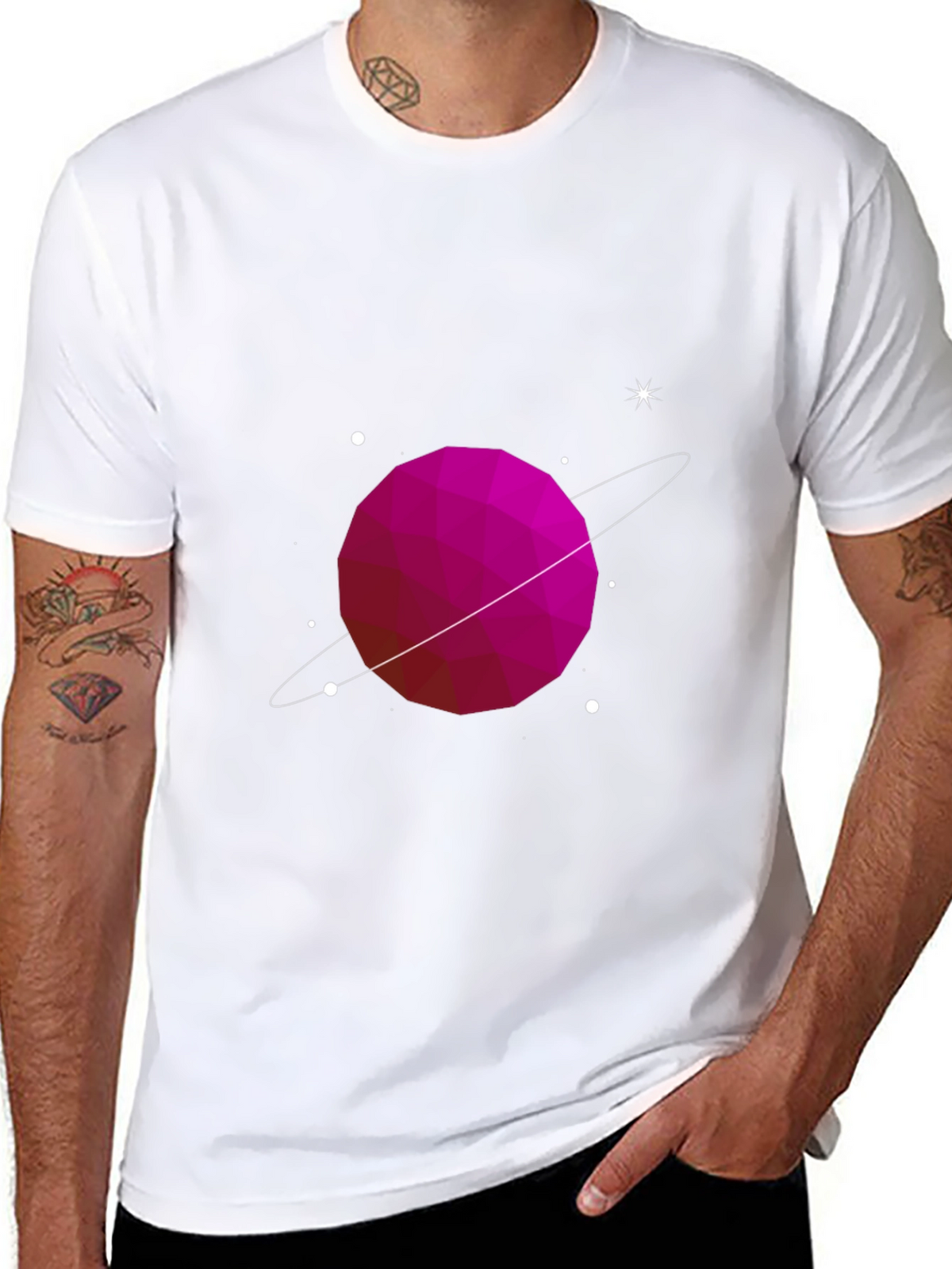 Geometric Planet Graphic Tee - Black Cotton Comfort