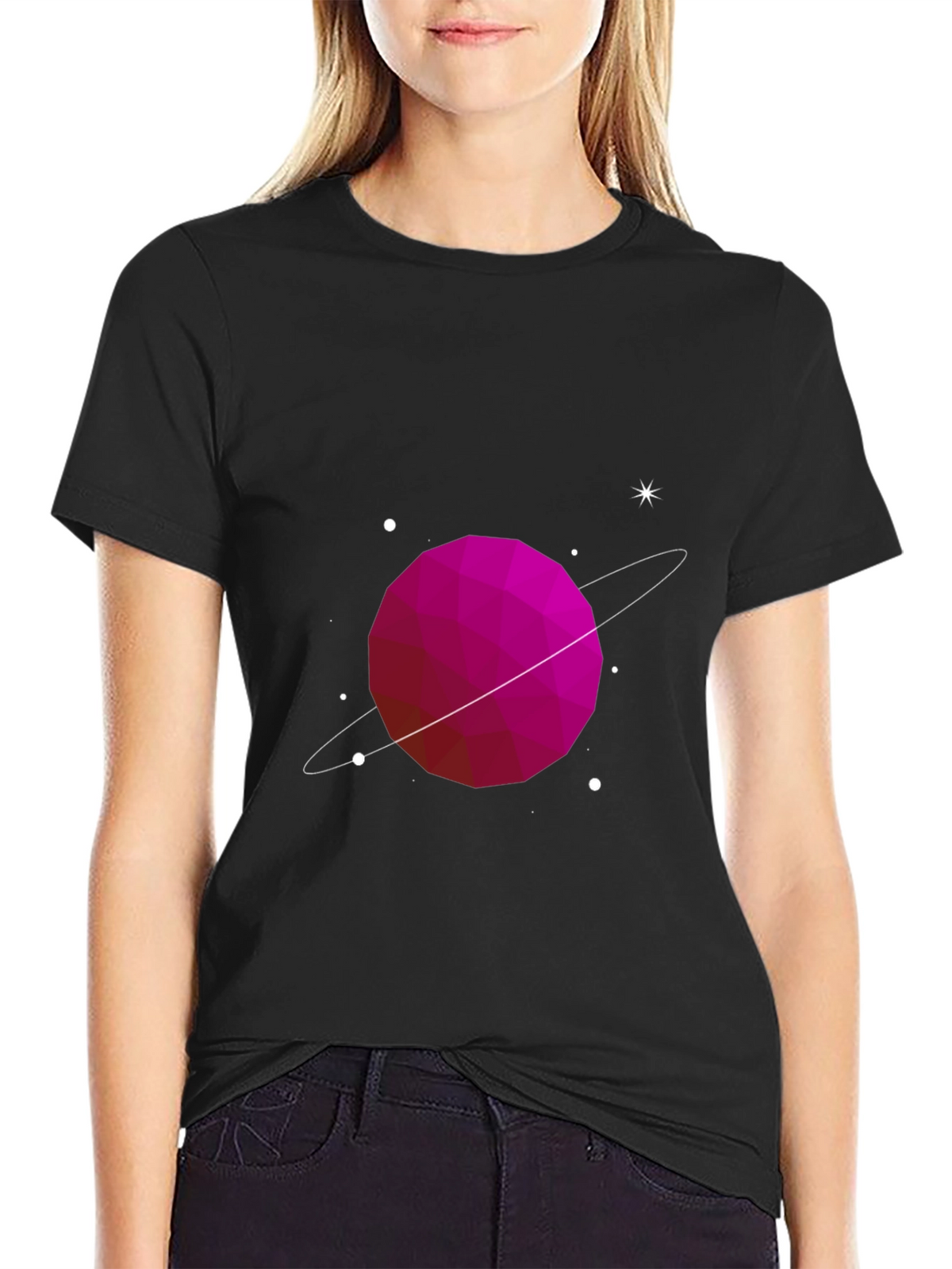 Geometric Planet Graphic Tee - Black Cotton Comfort