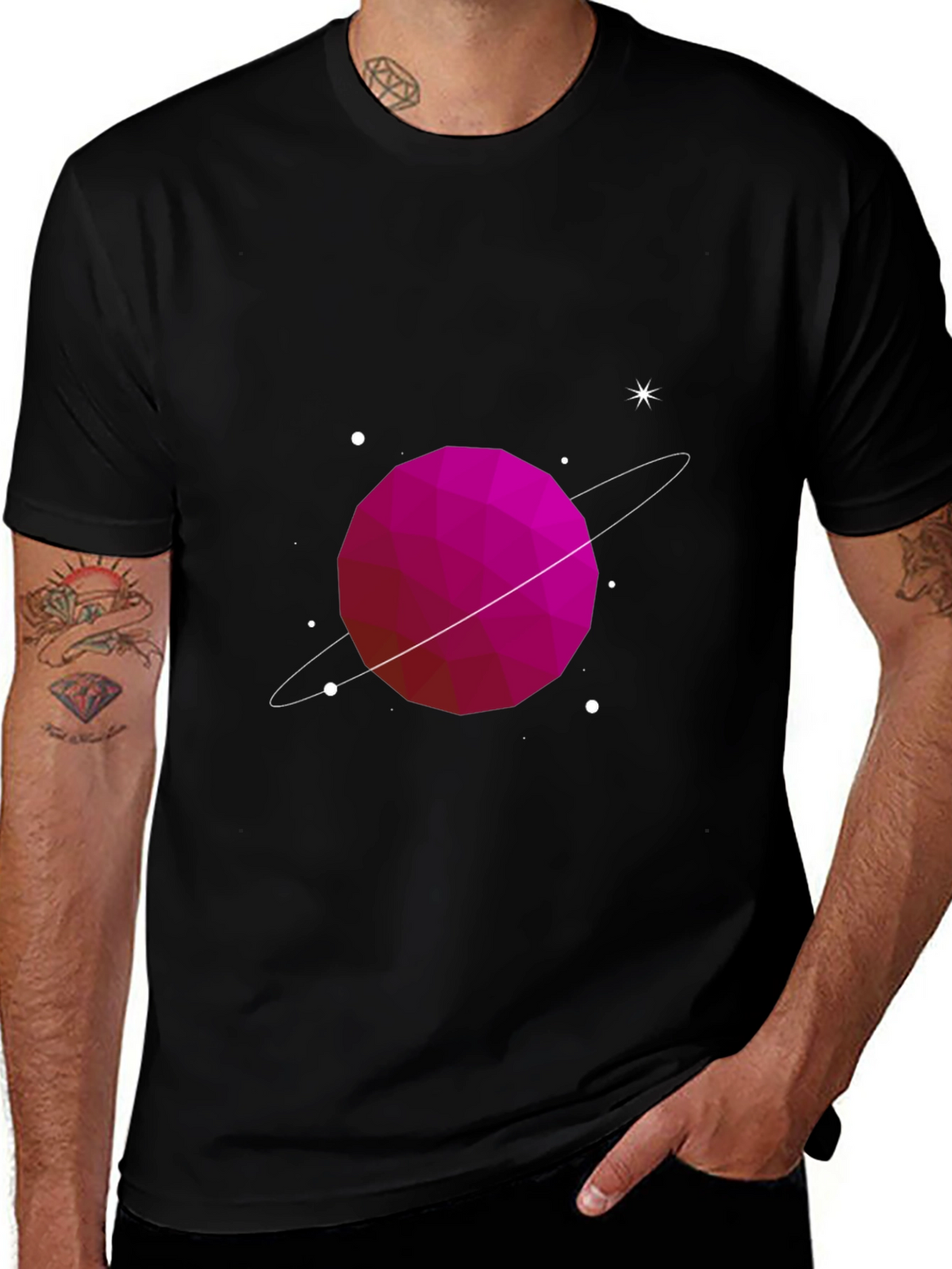 Geometric Planet Graphic Tee - Black Cotton Comfort