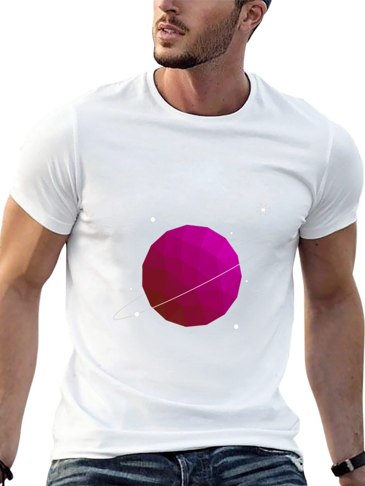 Geometric Planet Graphic Tee - Black Cotton Comfort