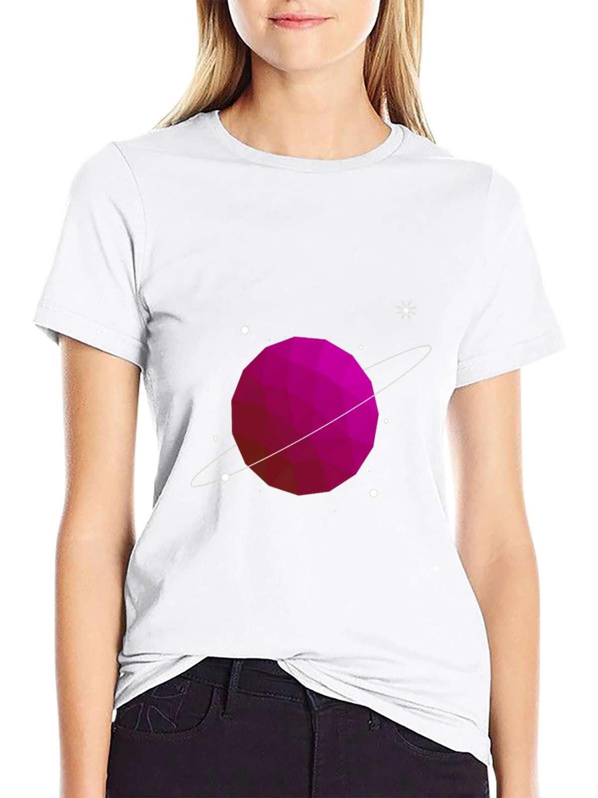 Geometric Planet Graphic Tee - Black Cotton Comfort