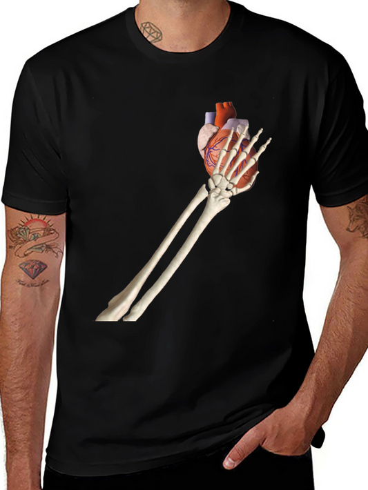 Skeleton Hand Holding Heart Graphic Tee