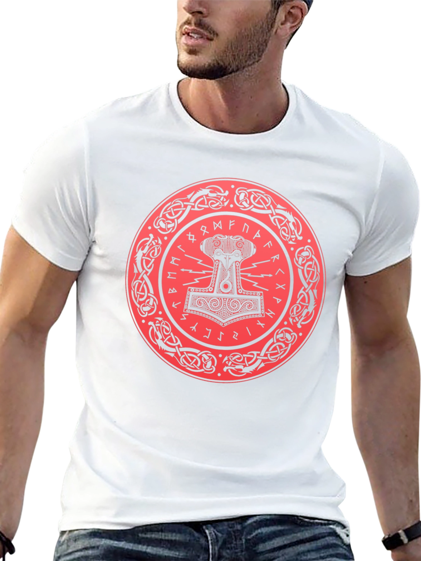 Viking Thor Hammer Graphic Tee - Black