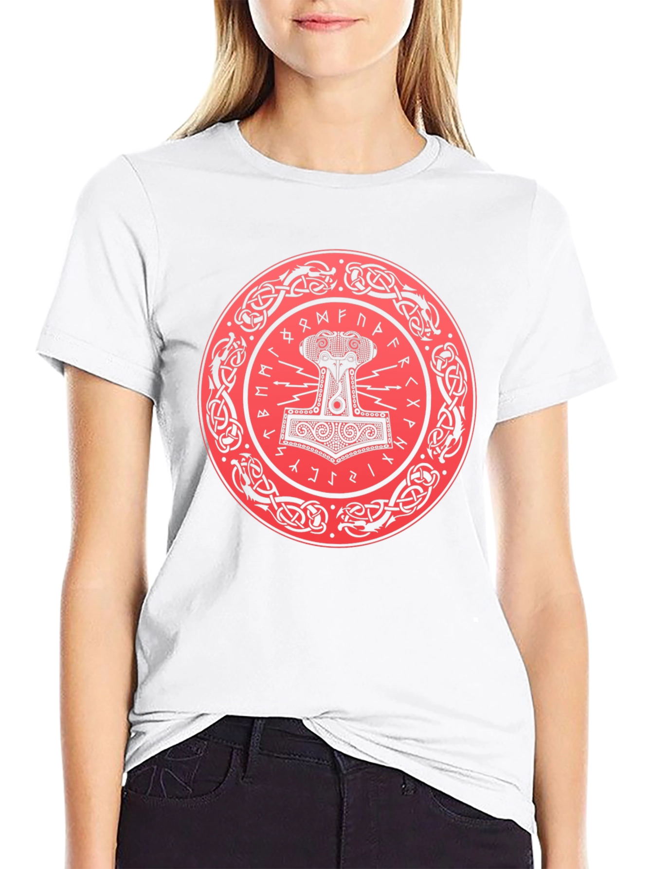 Viking Thor Hammer Graphic Tee - Black