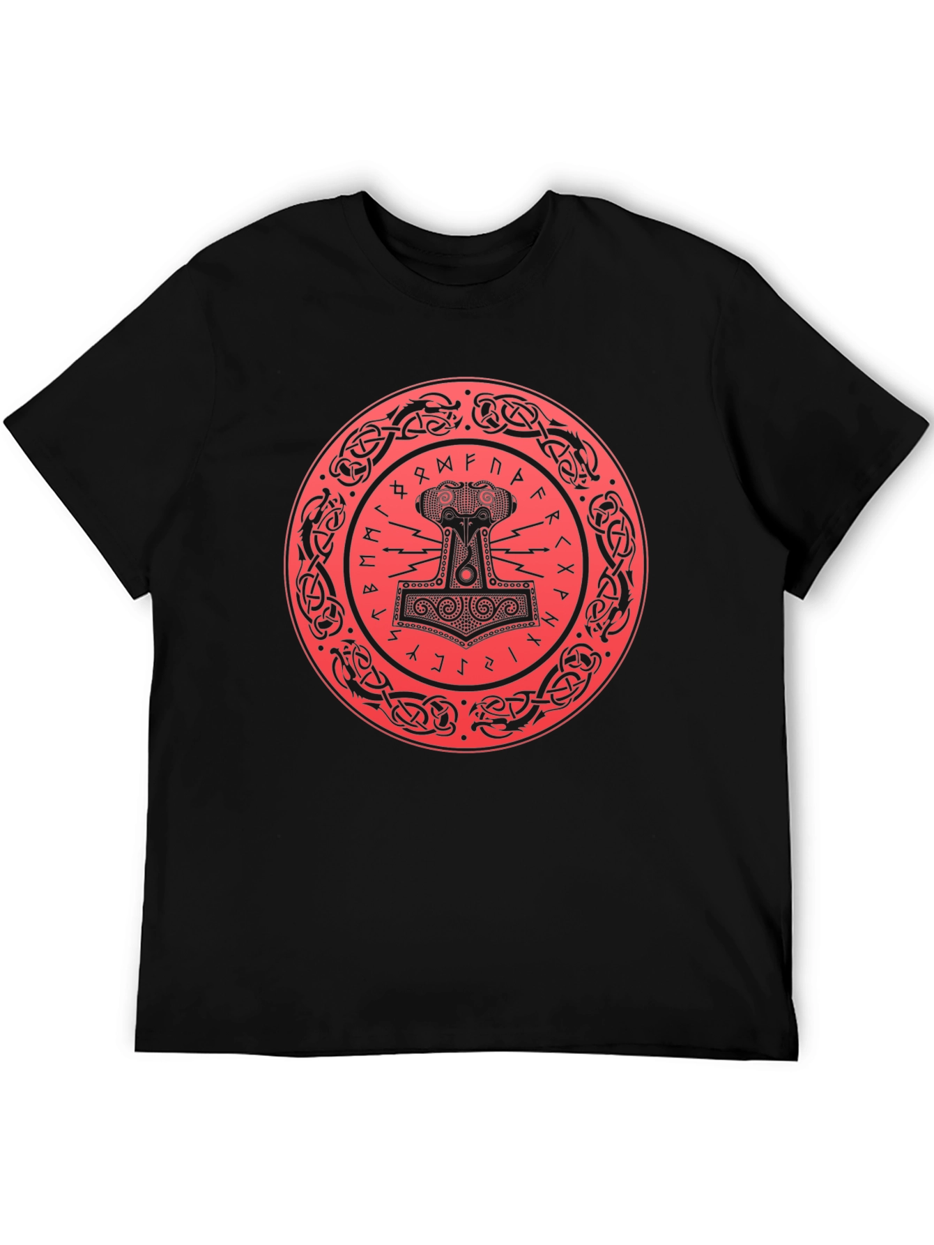 Viking Thor Hammer Graphic Tee - Black