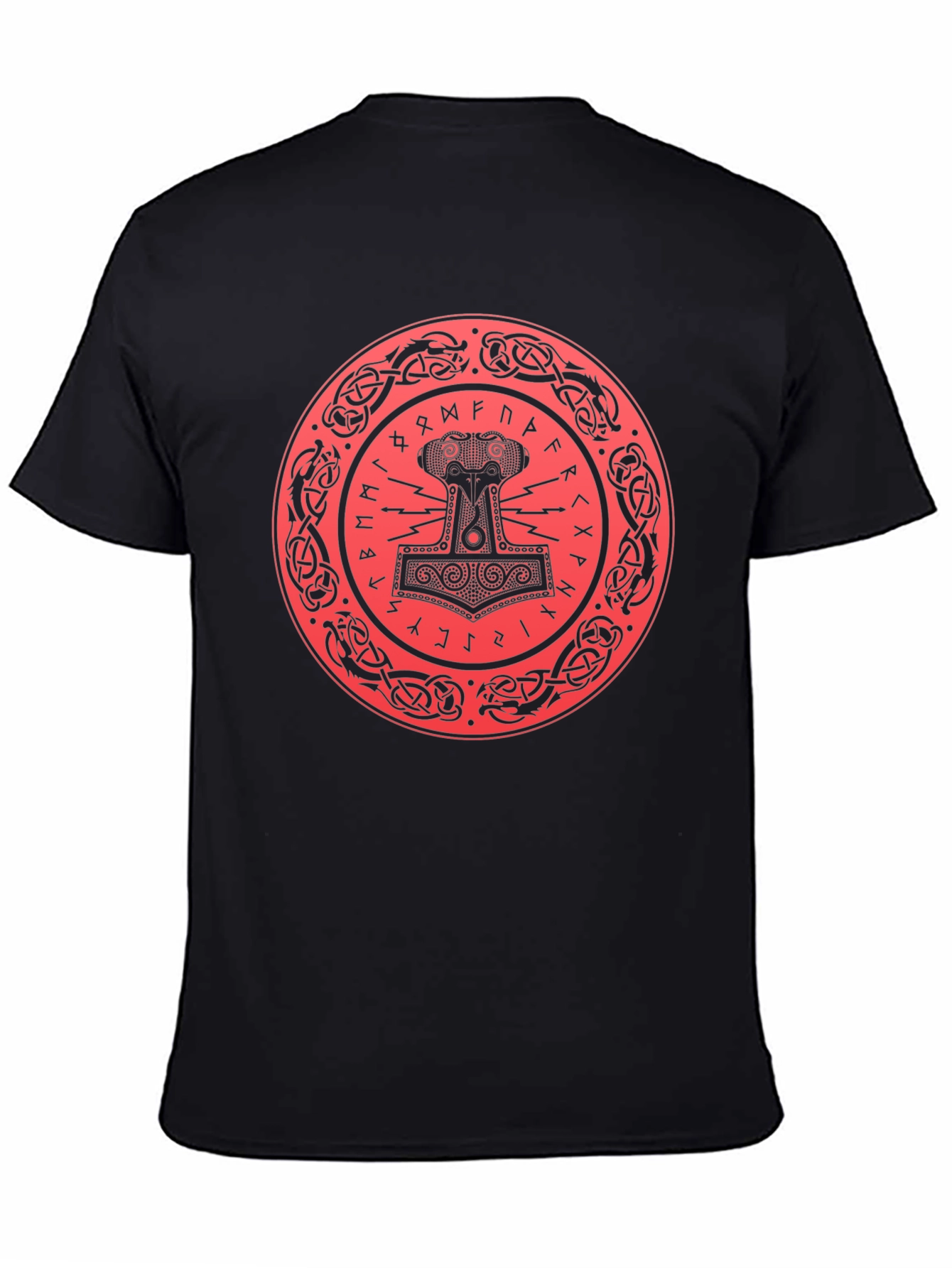Viking Thor Hammer Graphic Tee - Black