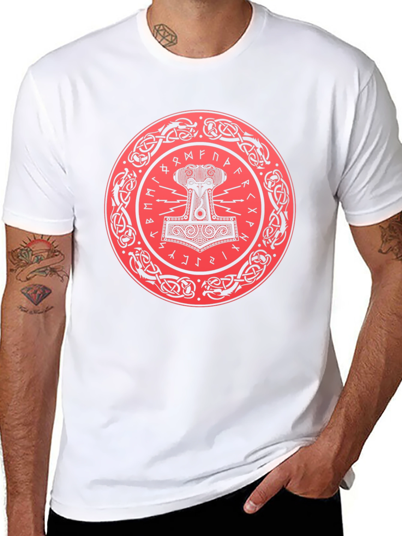 Viking Thor Hammer Graphic Tee - Black