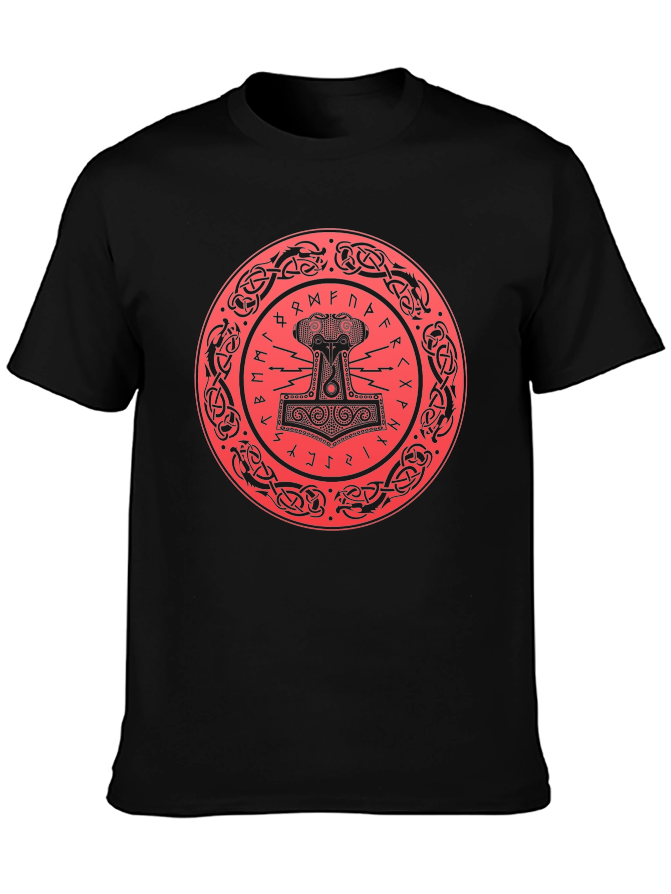 Viking Thor Hammer Graphic Tee - Black