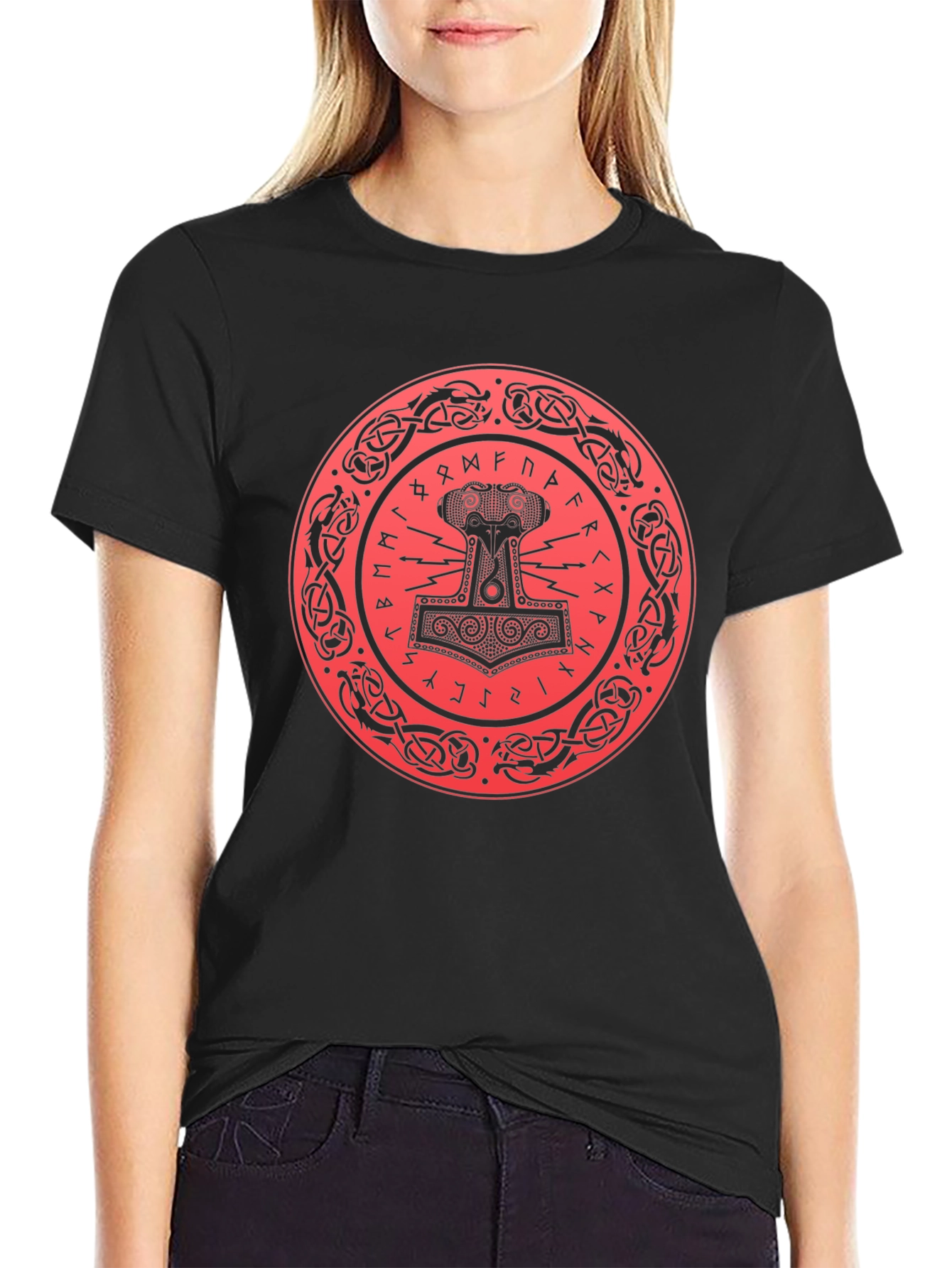 Viking Thor Hammer Graphic Tee - Black