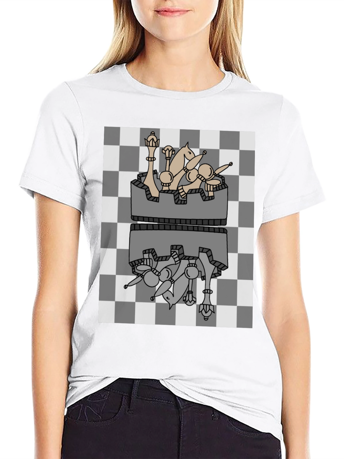 Chess Piece Reflection Graphic Tee - Black