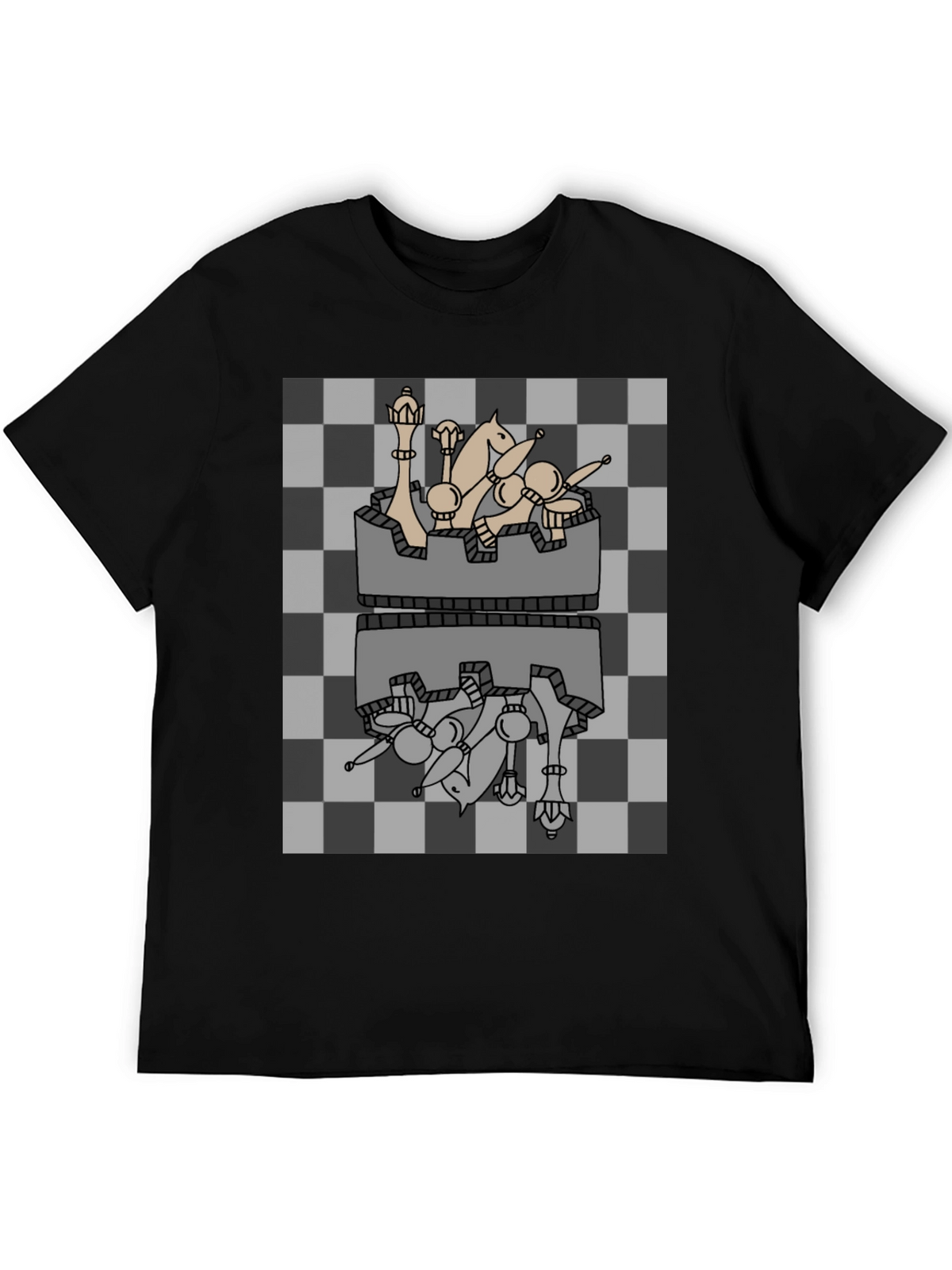 Chess Piece Reflection Graphic Tee - Black