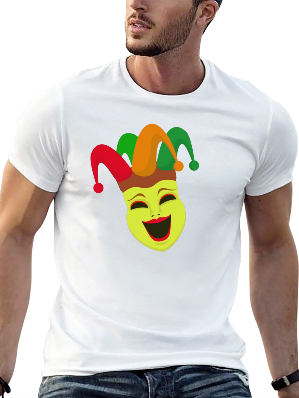 Jester Mask Graphic Tee - Black Crew Neck