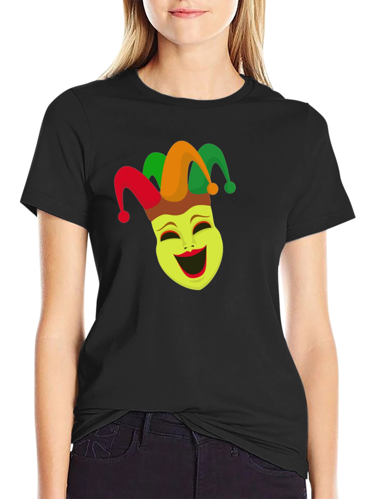 Jester Mask Graphic Tee - Black Crew Neck