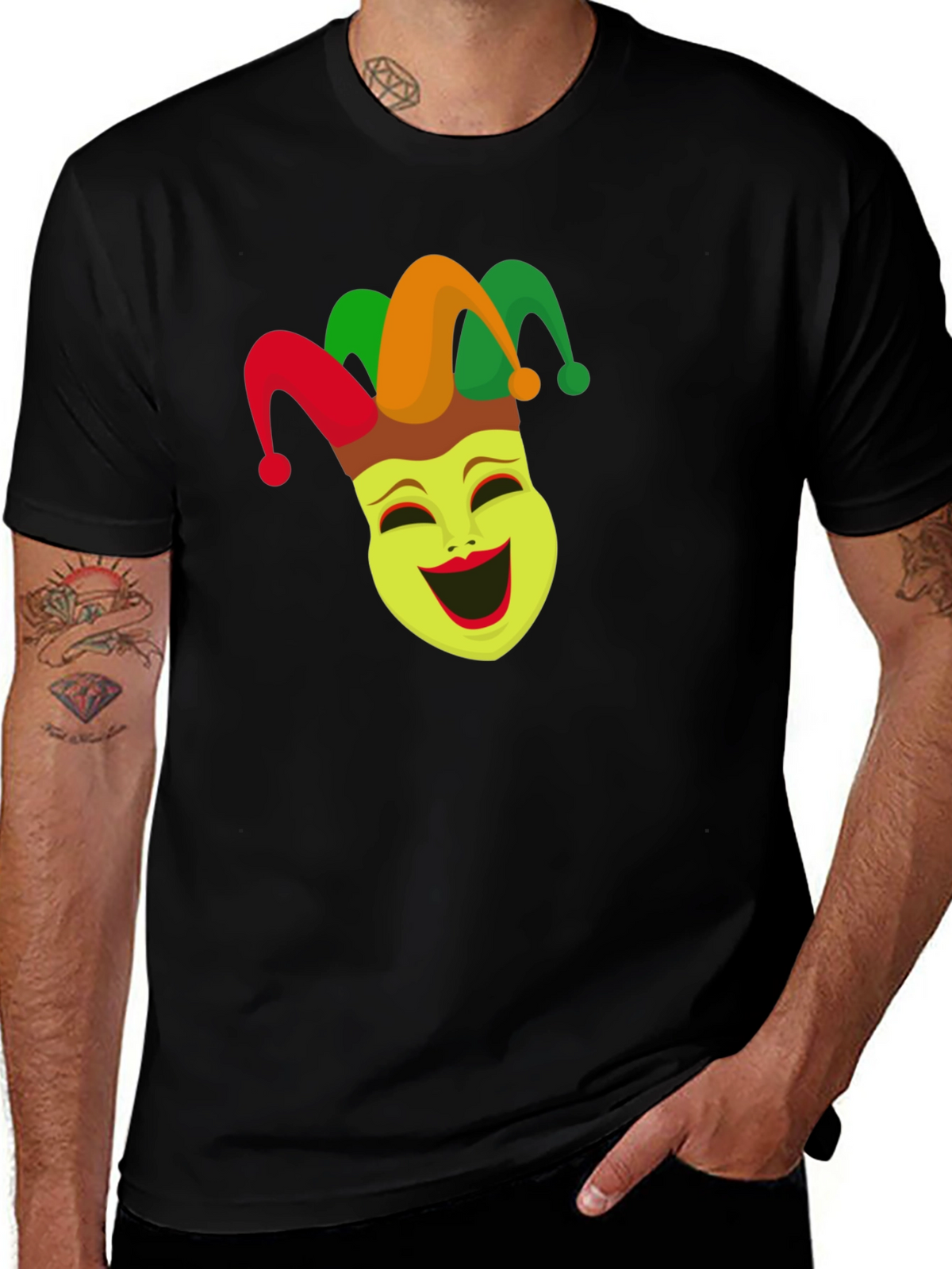 Jester Mask Graphic Tee - Black Crew Neck