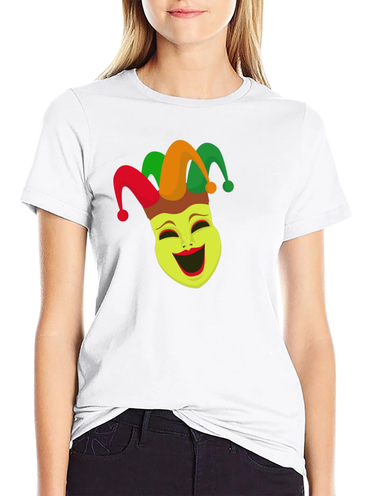 Jester Mask Graphic Tee - Black Crew Neck