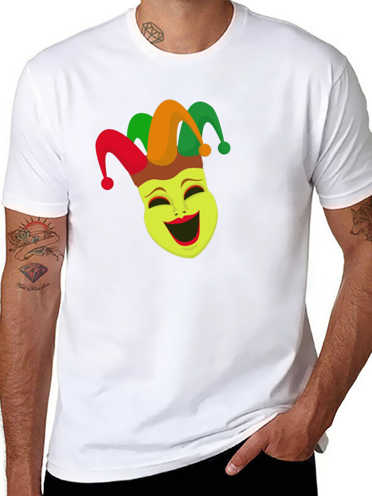 Jester Mask Graphic Tee - Black Crew Neck
