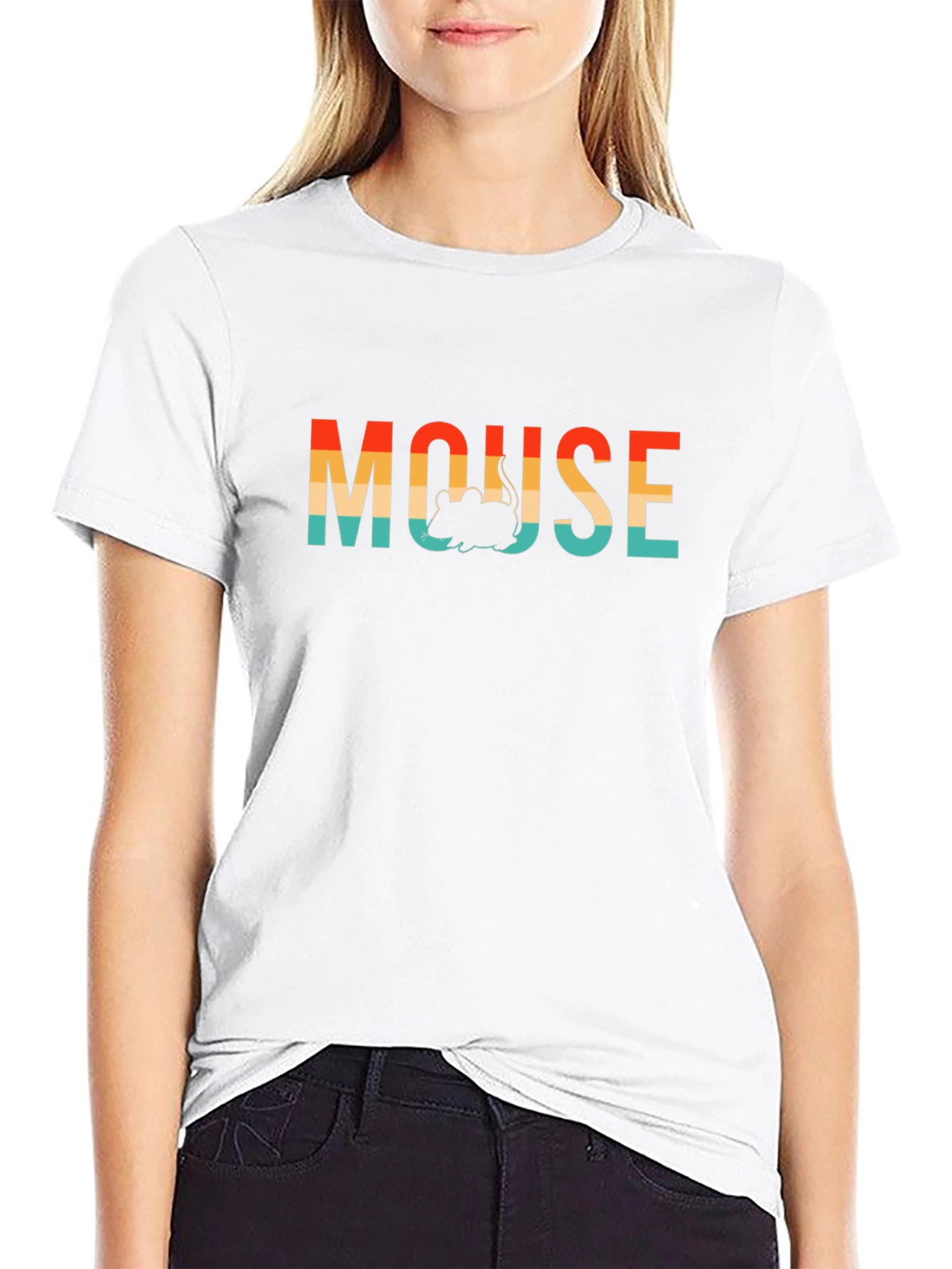 Retro Mouse Graphic Print Crew Neck T-Shirt