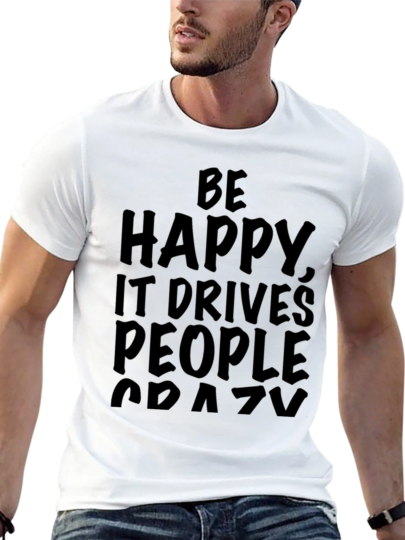 Be Happy Crazy Graphic Black T-Shirt