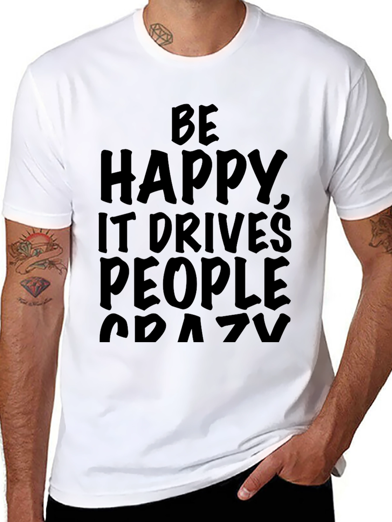 Be Happy Crazy Graphic Black T-Shirt