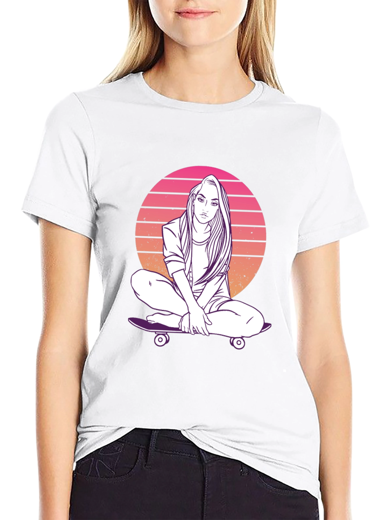 Retro Skateboard Girl T-Shirt - Cool Graphic Tee