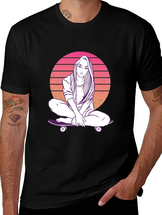 Retro Skateboard Girl T-Shirt - Cool Graphic Tee