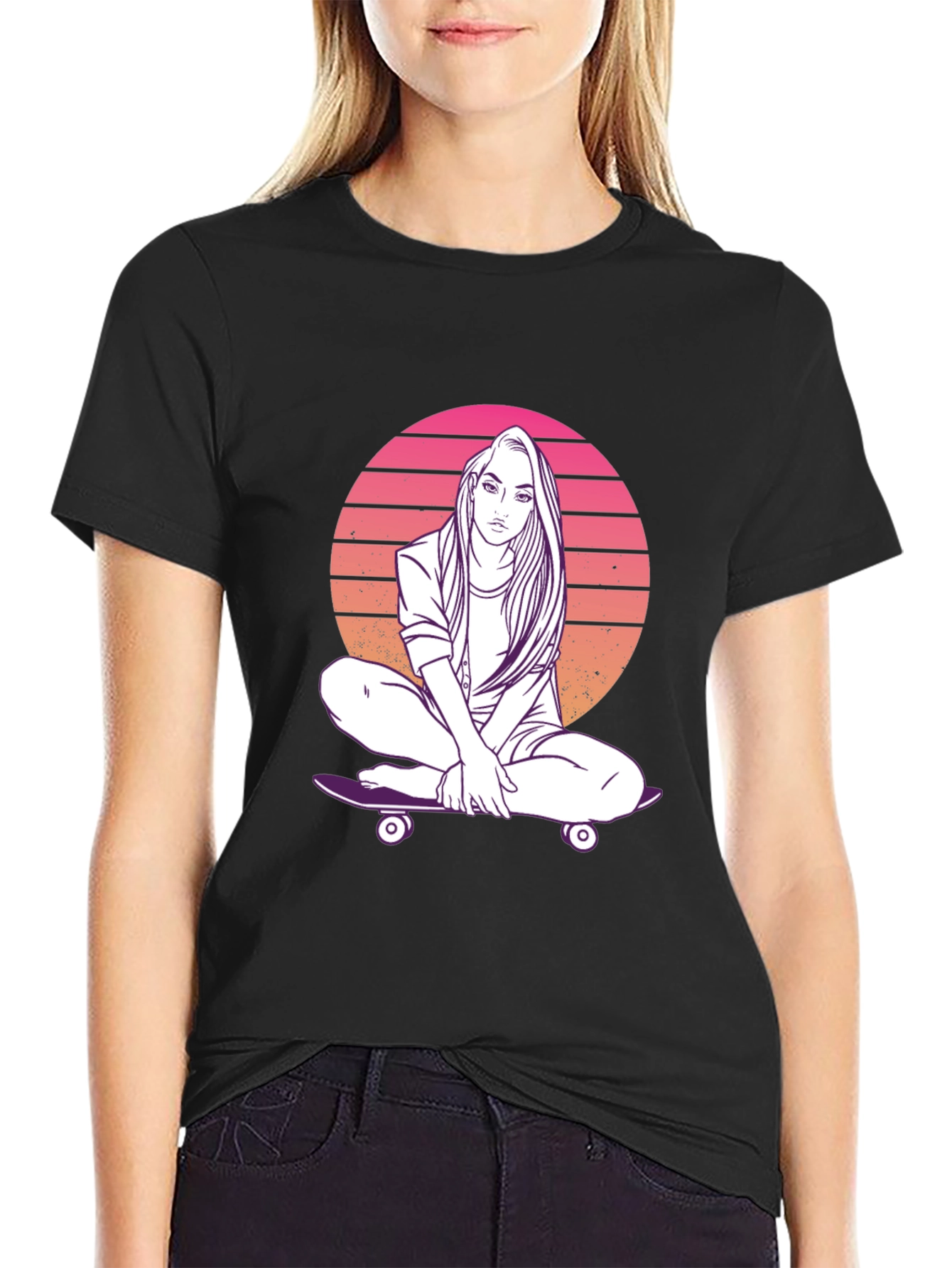 Retro Skateboard Girl T-Shirt - Cool Graphic Tee