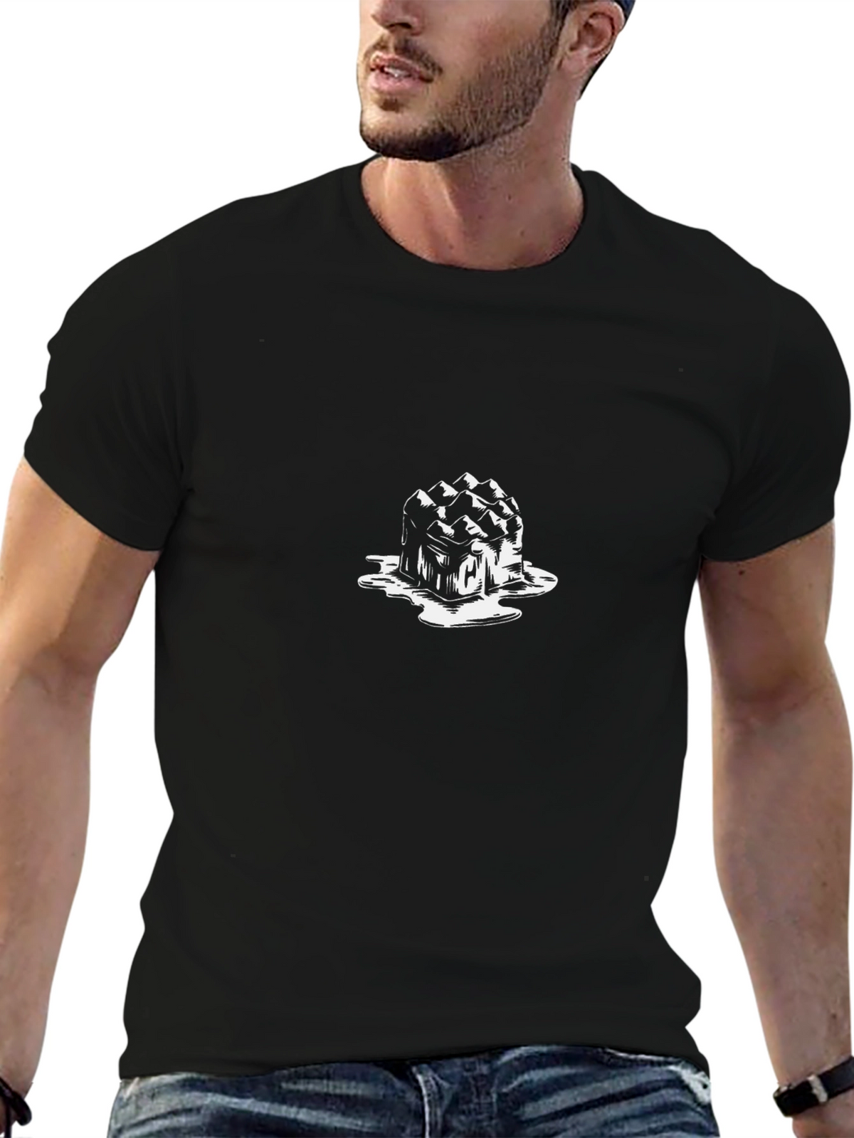 Melting Ice Cube Graphic Black T-Shirt