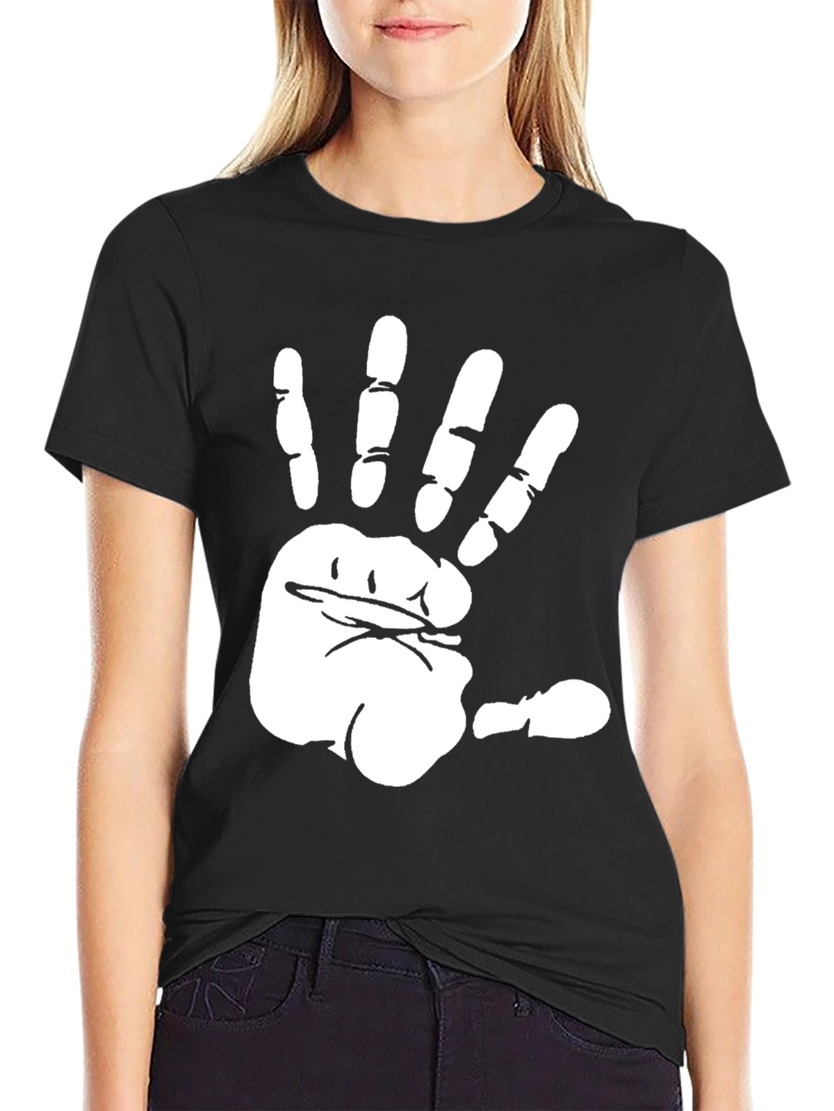 Funny Hand Print Black T-Shirt