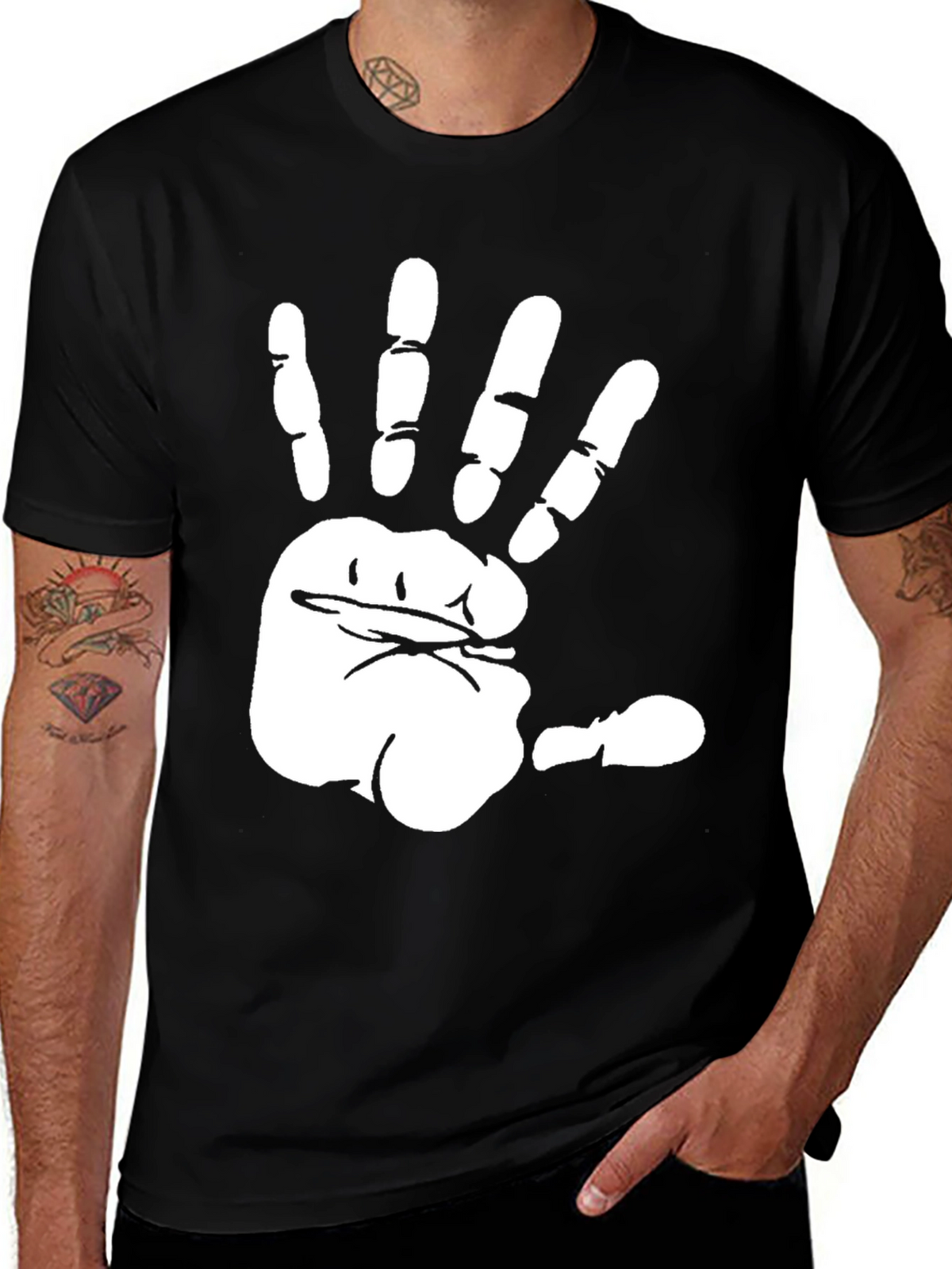 Funny Hand Print Black T-Shirt