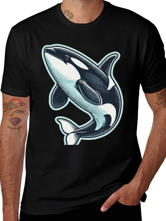 Orca Whale Graphic T-Shirt - Black Stylish Marine Life Tee