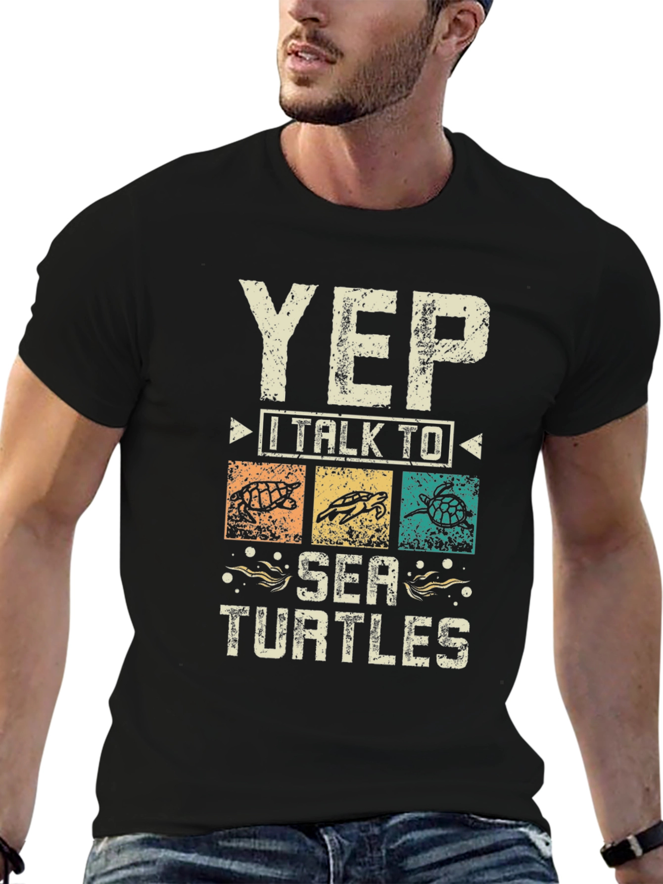 Yep I Talk to Sea Turtles Black Graphic T-Shirt