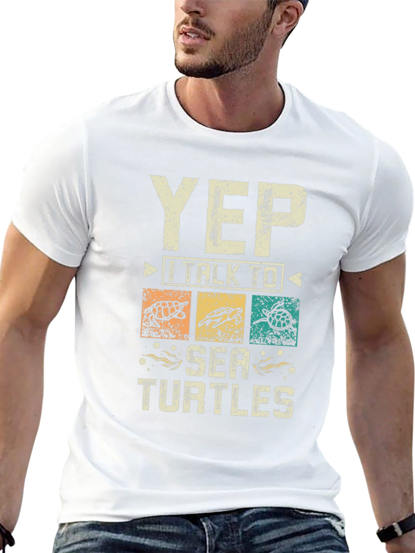 Yep I Talk to Sea Turtles Black Graphic T-Shirt