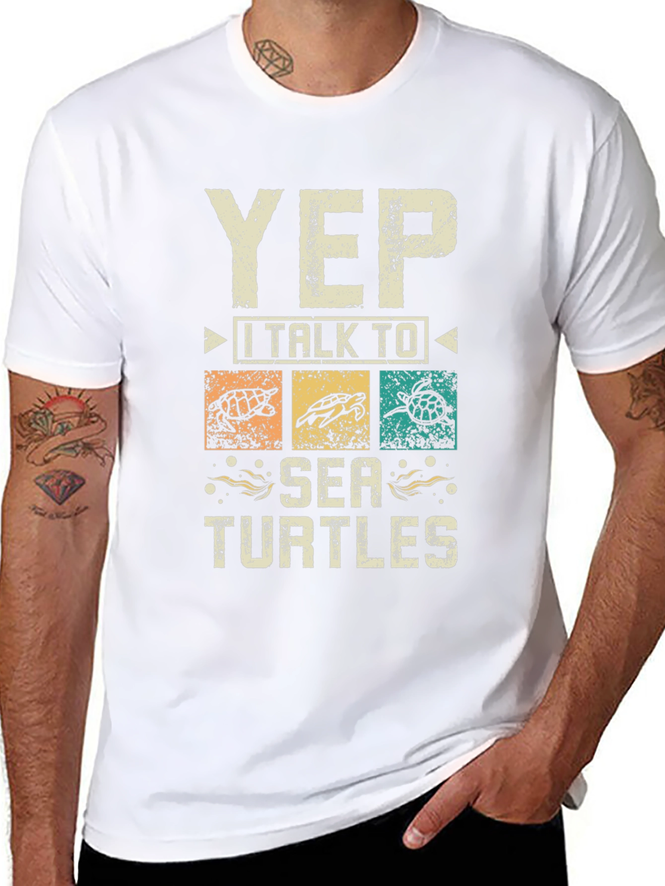 Yep I Talk to Sea Turtles Black Graphic T-Shirt