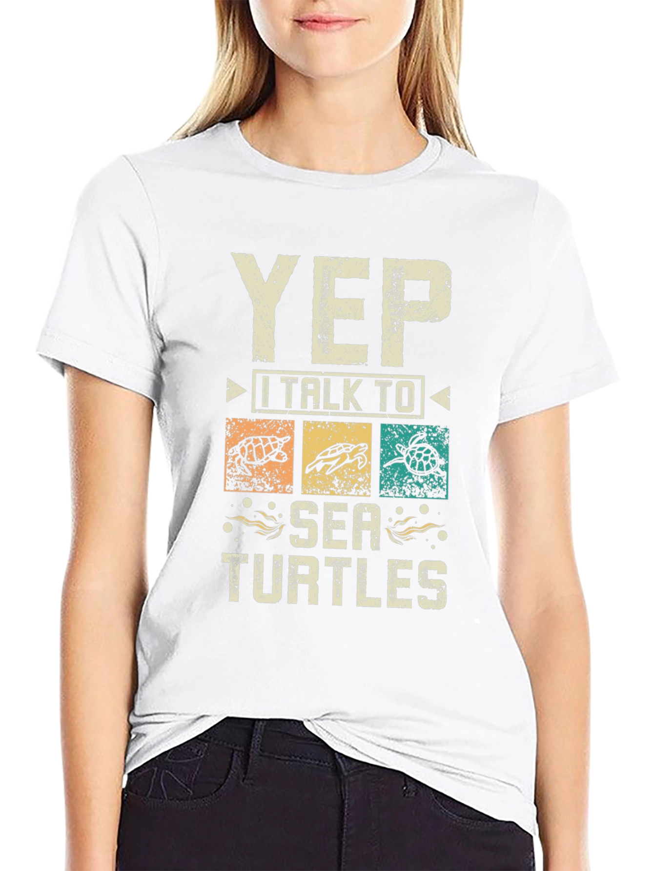 Yep I Talk to Sea Turtles Black Graphic T-Shirt