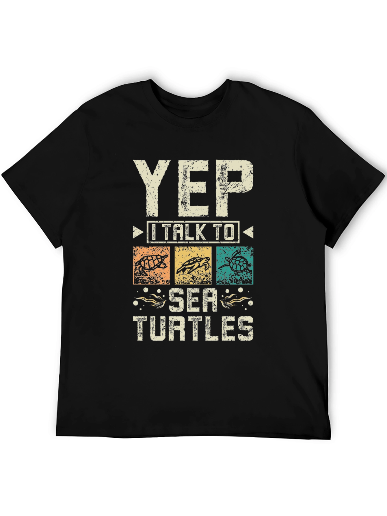 Yep I Talk to Sea Turtles Black Graphic T-Shirt