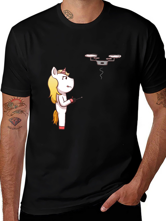 Unicorn vs. Drone Funny Graphic T-Shirt