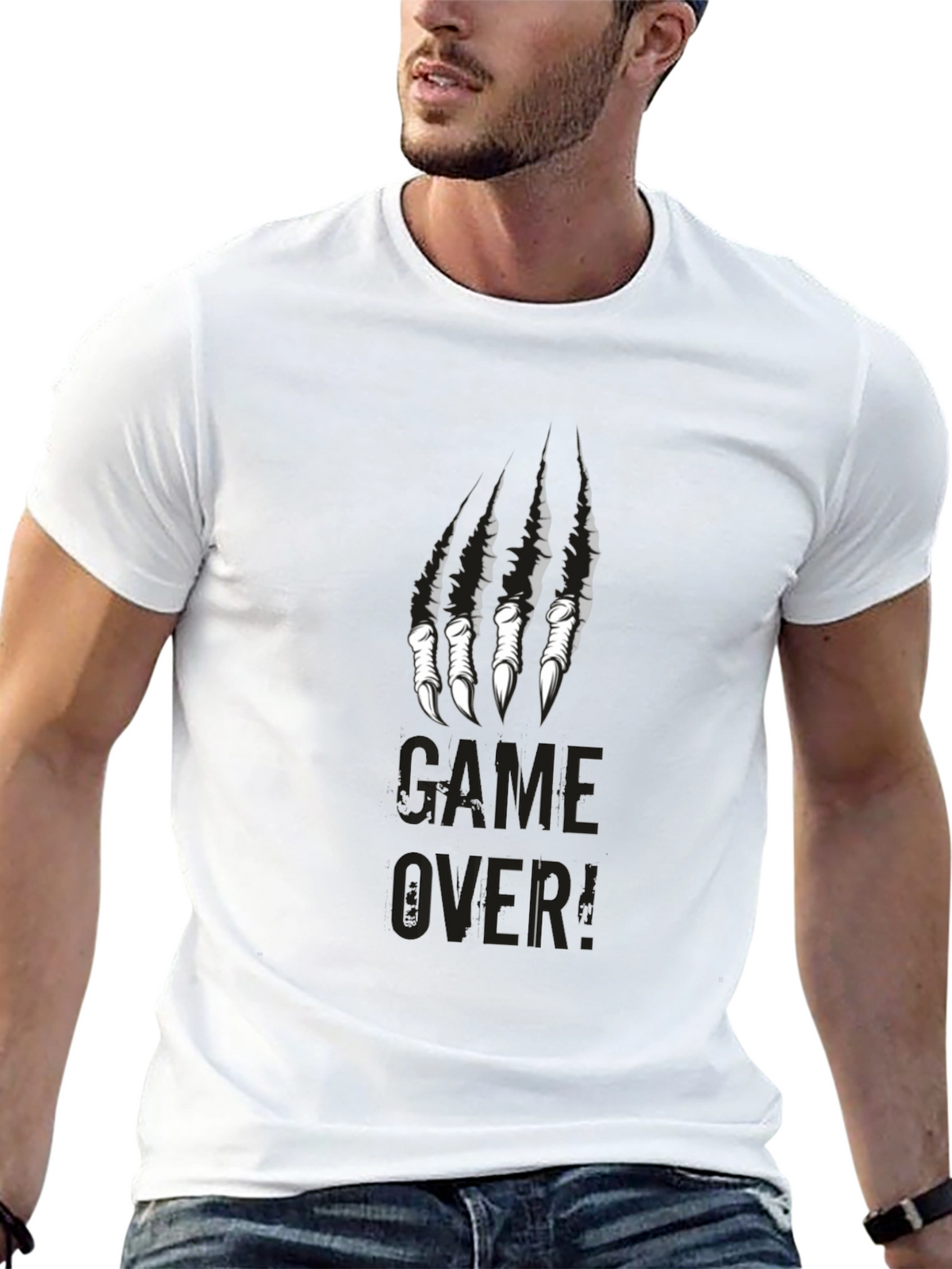 Game Over Graphic Print Crew Neck Tee