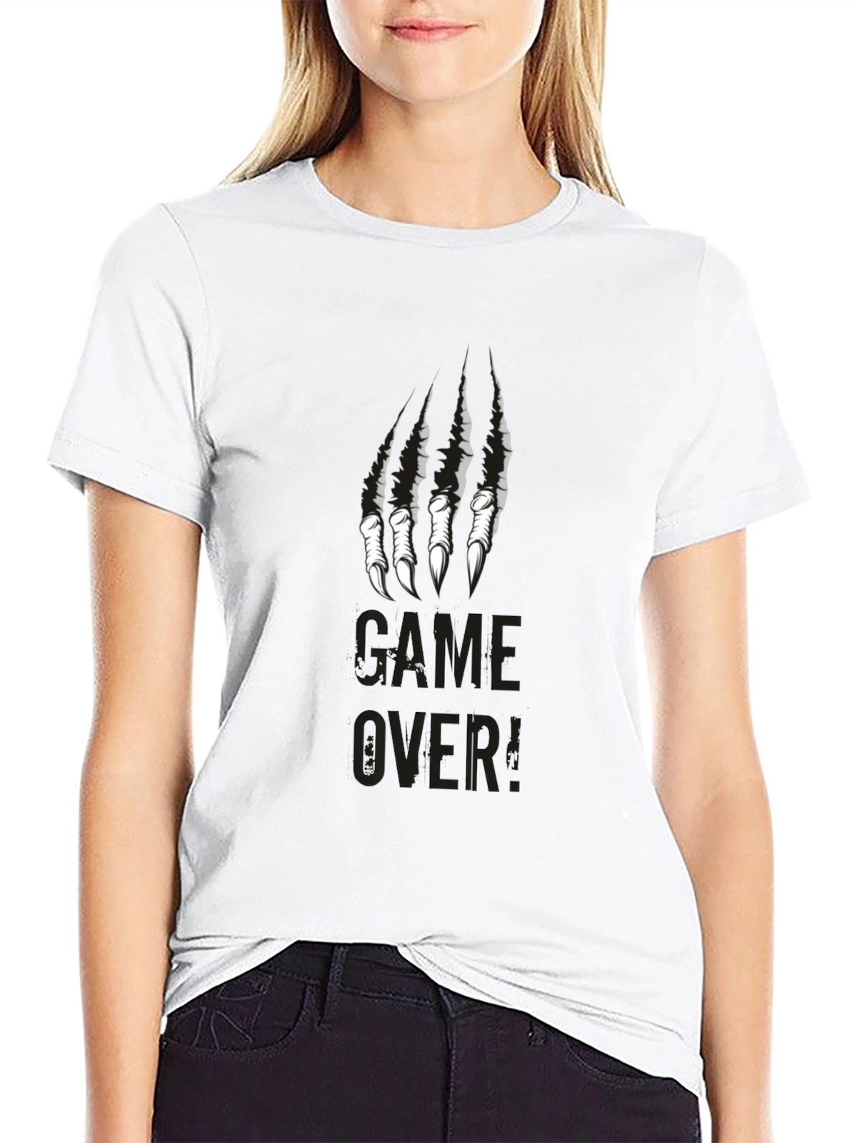 Game Over Graphic Print Crew Neck Tee