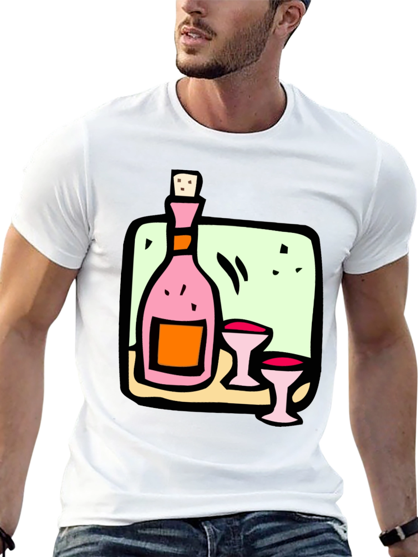 Wine Bottle and Glasses Graphic Tee